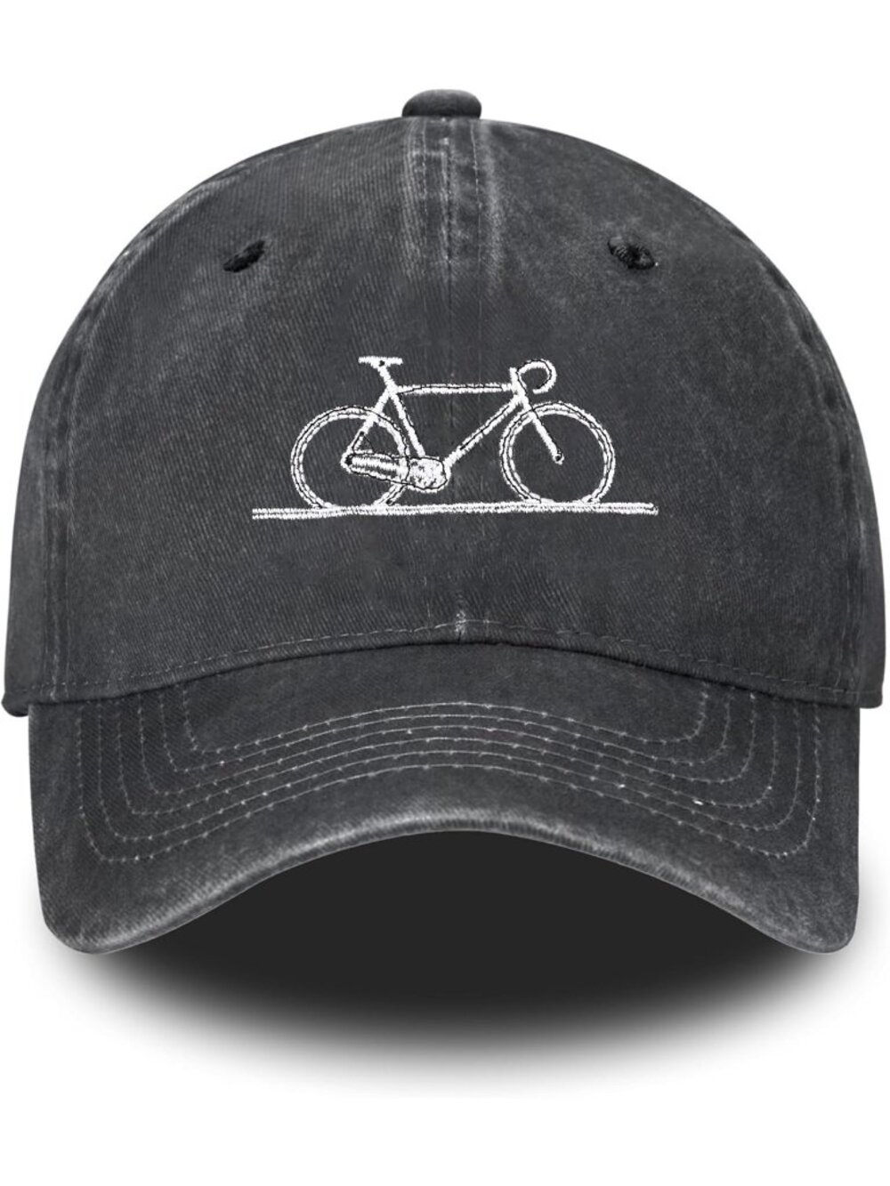 Unisax Black Cycling Embroidered Adjustable Washed Distressed Baseball Hats